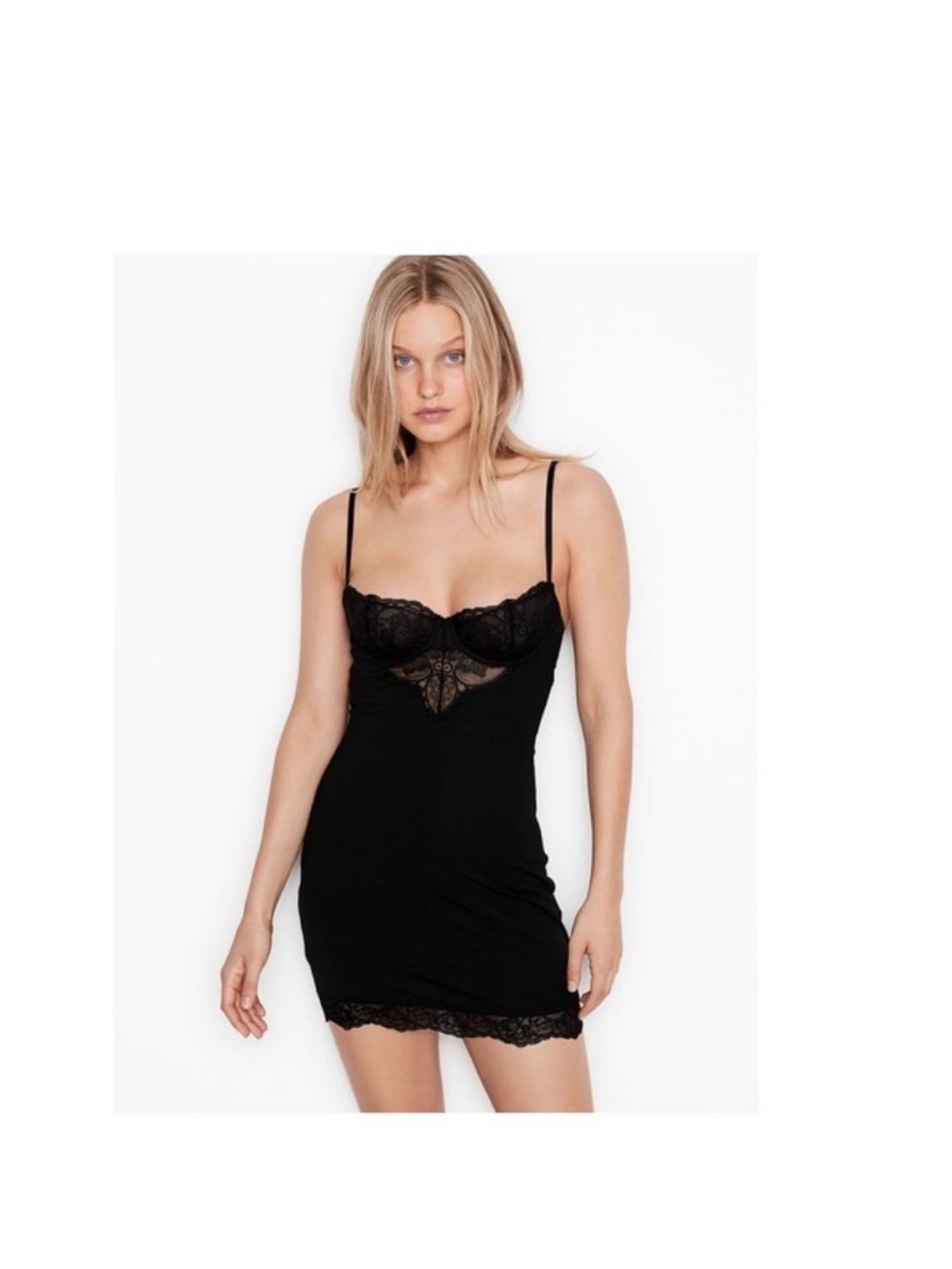 Victoria's Secret Black Lace Slip - Sheer Bodice Chemise